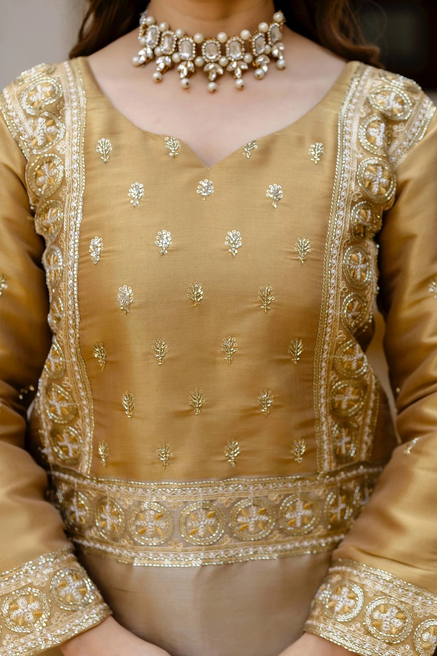 Timeless Banarasi Charm: Embroidered Viscose Top with Matching Bottom Set