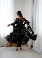 Radiant Mal Chanderi Ruffle Gown set with Artisan Mirror Detailing
