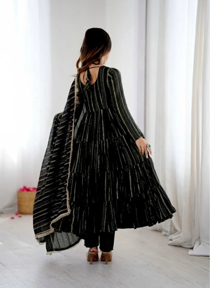 Radiant Mal Chanderi Ruffle Gown set with Artisan Mirror Detailing