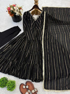 Radiant Mal Chanderi Ruffle Gown set with Artisan Mirror Detailing