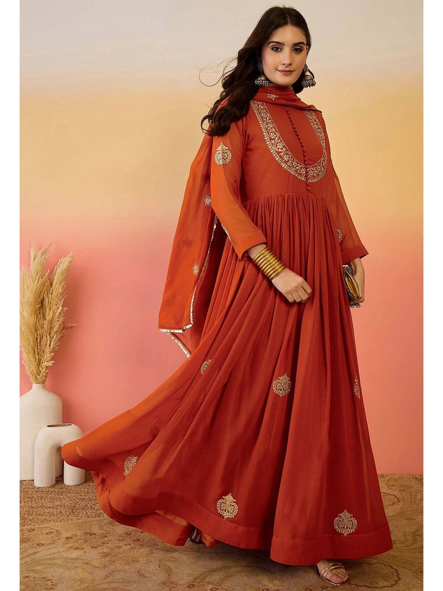 Luxury Blooming Georgette Anarkali Style Gown Set