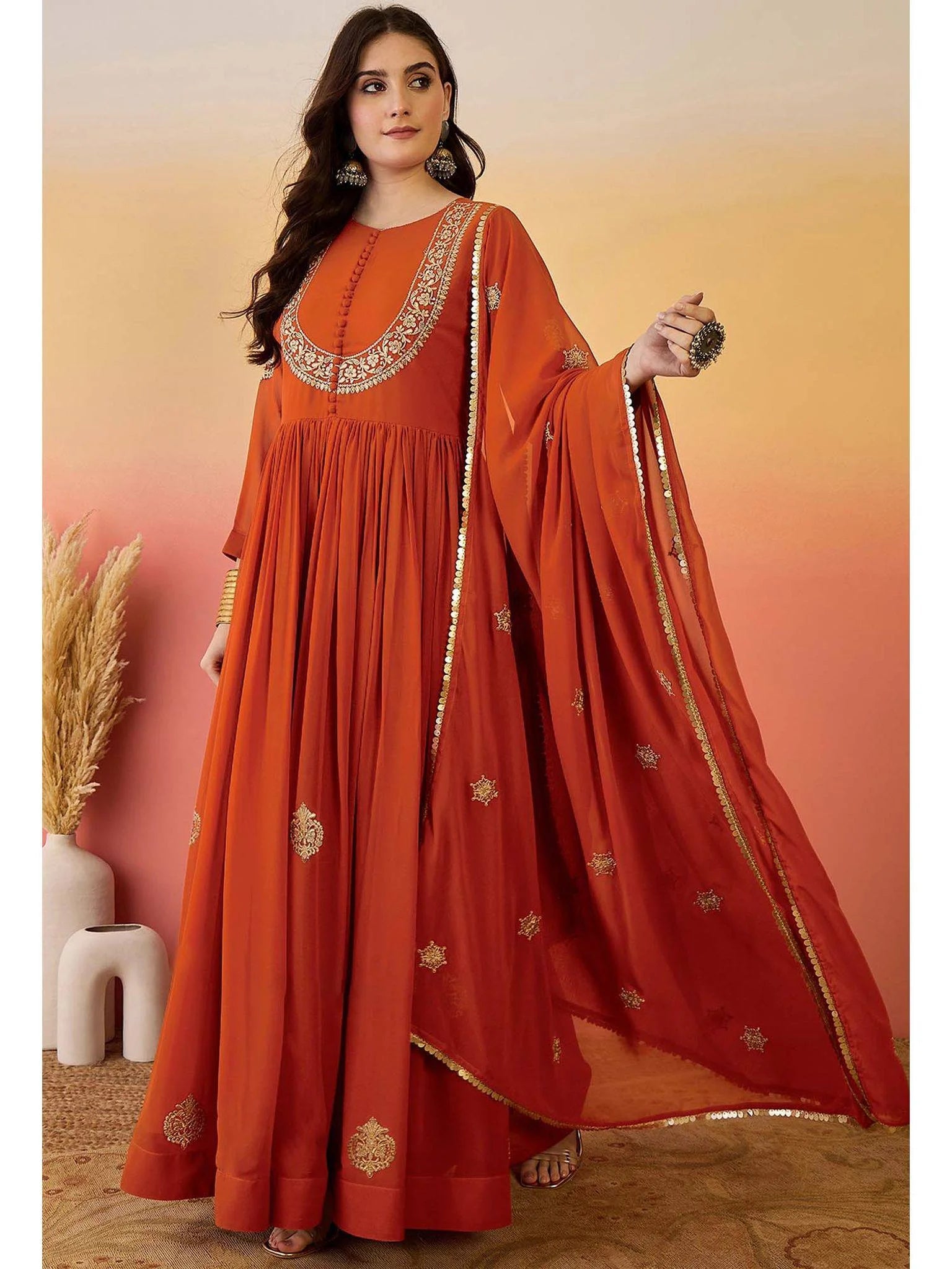 Luxury Blooming Georgette Anarkali Style Gown Set