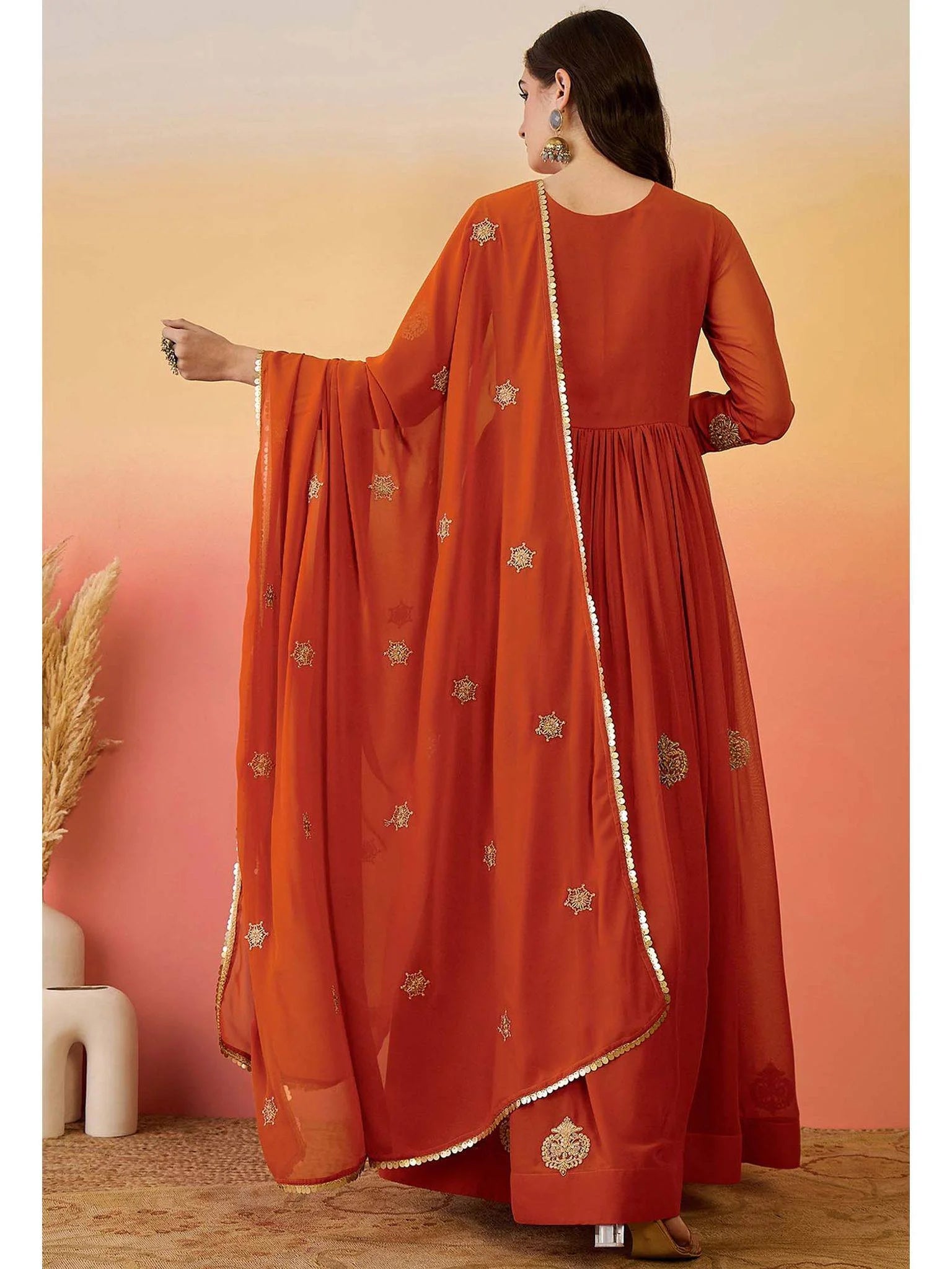 Luxury Blooming Georgette Anarkali Style Gown Set