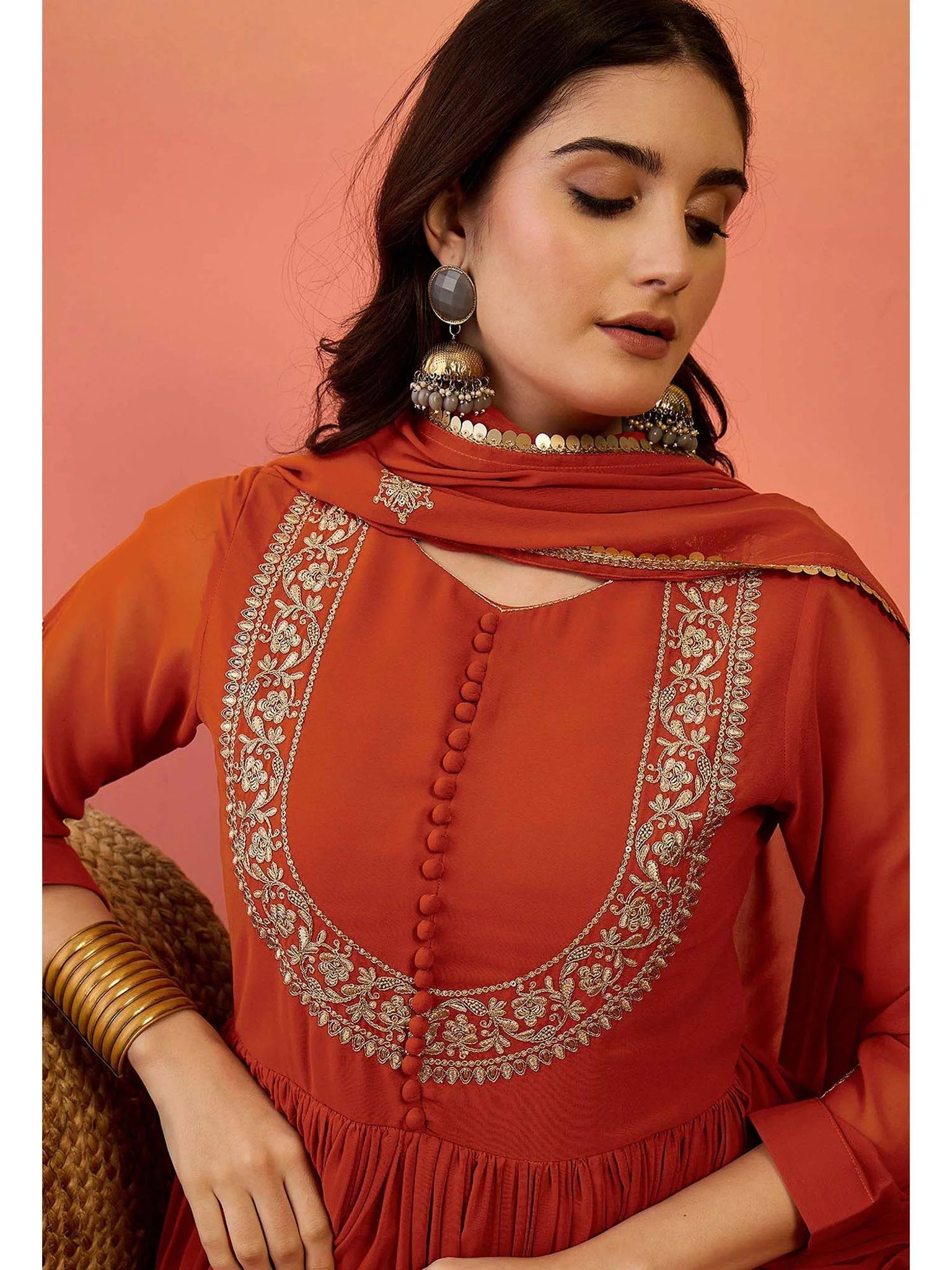 Luxury Blooming Georgette Anarkali Style Gown Set