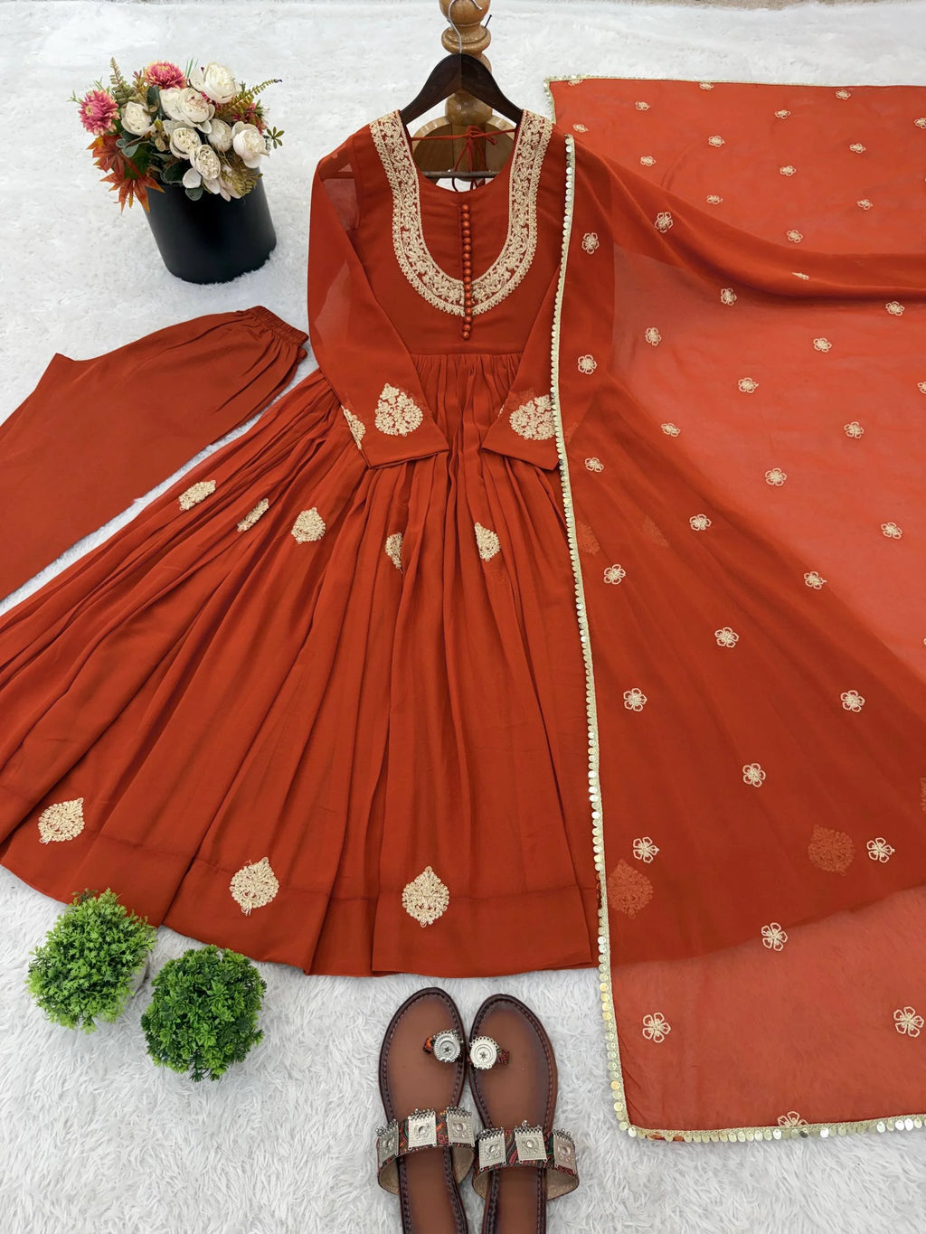 Luxury Blooming Georgette Anarkali Style Gown Set