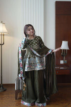 Chinon Festival Special Kurti Plazzo Set with Embroidery Work