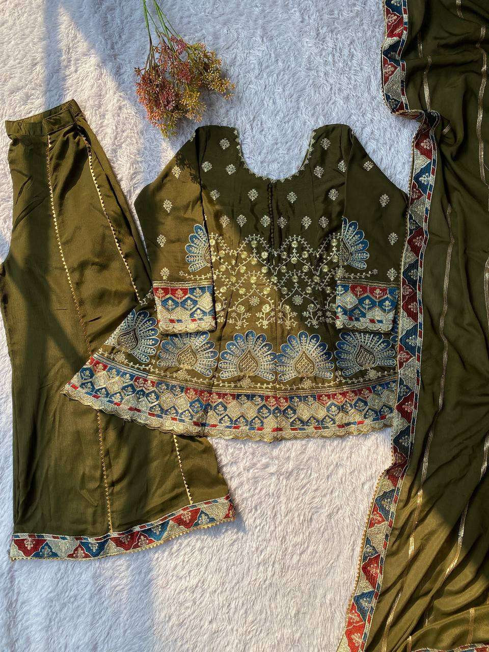 Chinon Festival Special Kurti Plazzo Set with Embroidery Work
