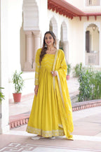 Plus Size - Friendly Yellow Sequin Embroidered Gown â€“ Comfort Meets Couture