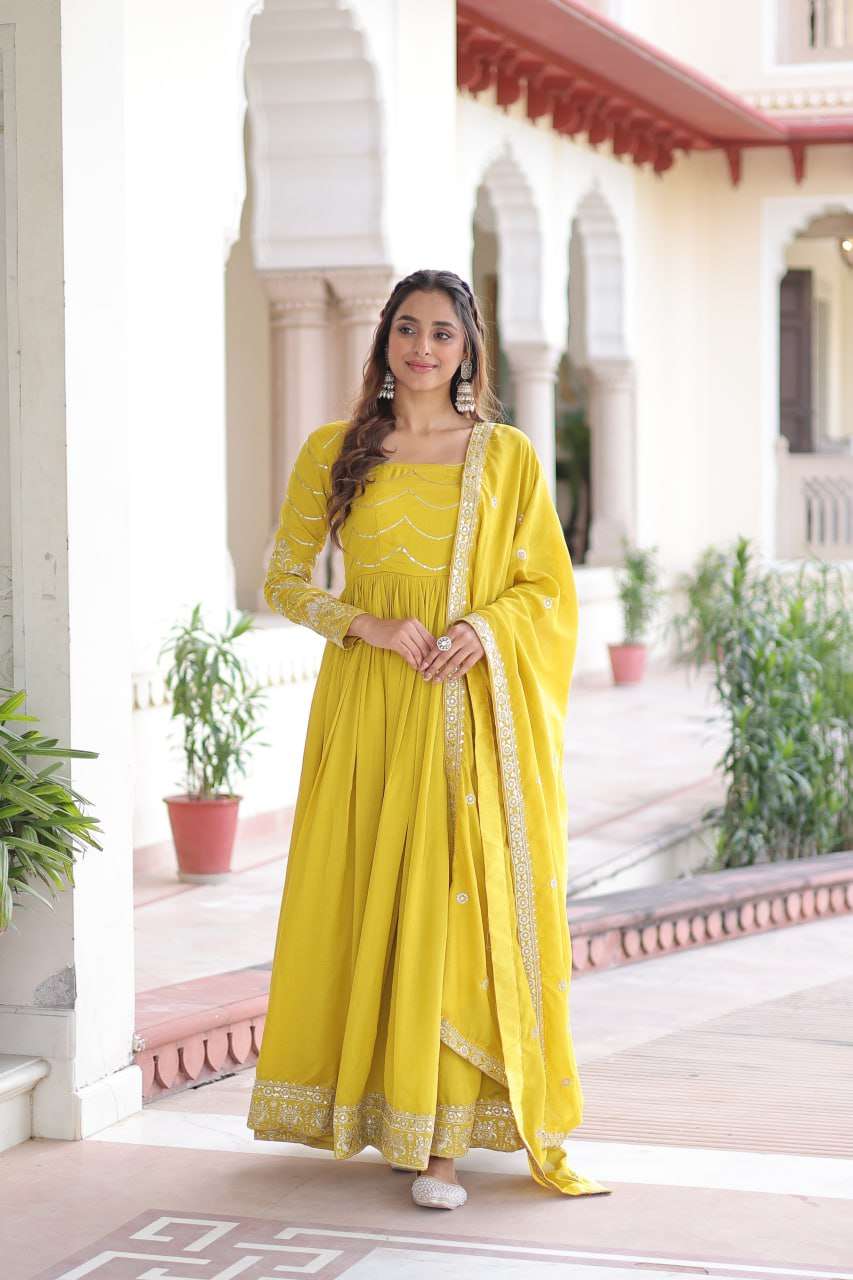 Plus Size - Friendly Yellow Sequin Embroidered Gown â€“ Comfort Meets Couture