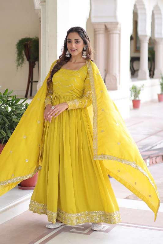 Plus Size - Friendly Yellow Sequin Embroidered Gown â€“ Comfort Meets Couture