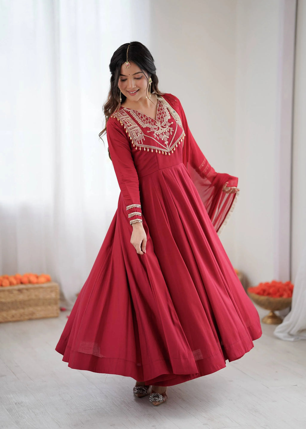 Stunning Roman Silk Anarkali Gown for Festive Wear