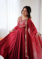 Stunning Roman Silk Anarkali Gown for Festive Wear