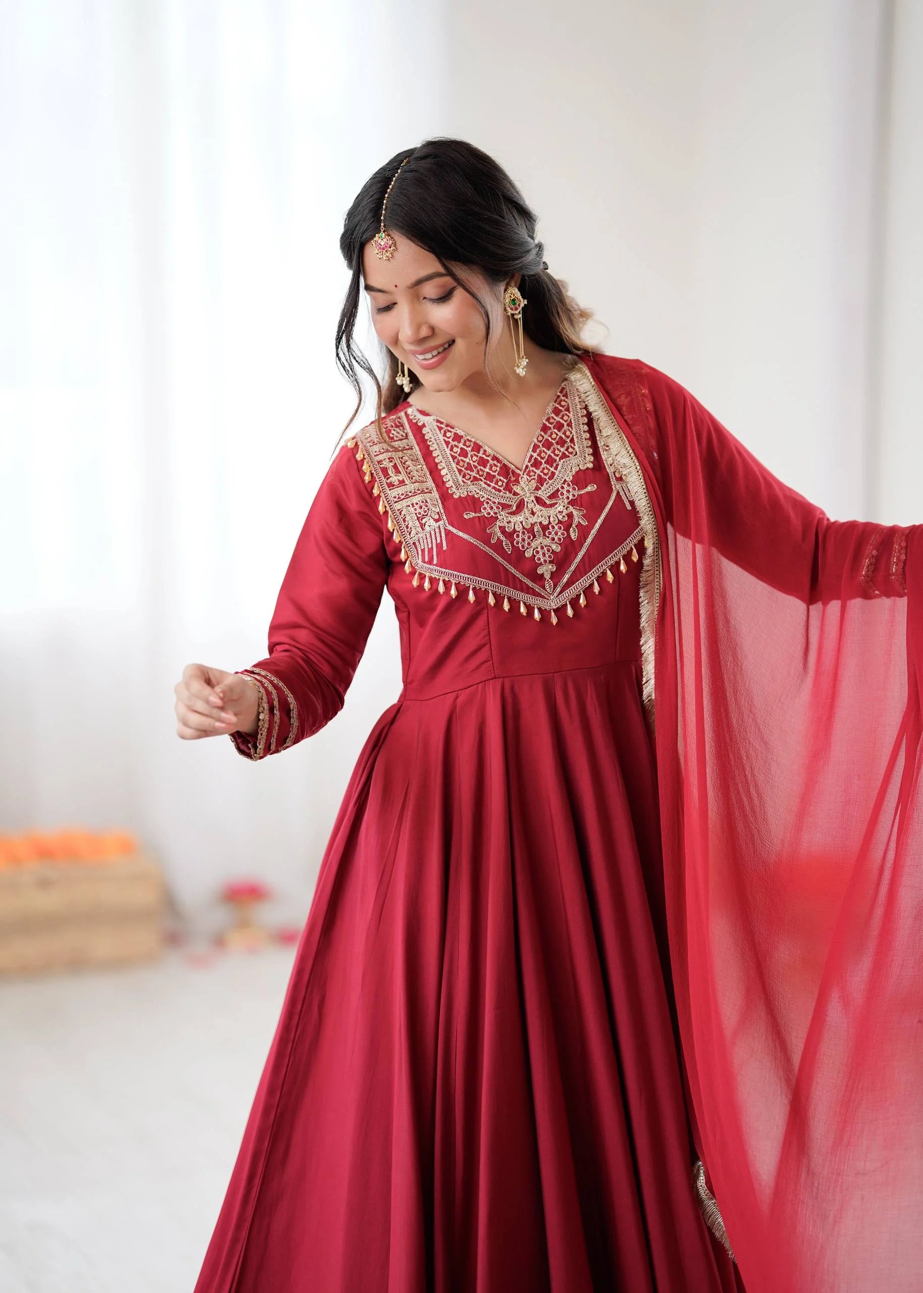 Stunning Roman Silk Anarkali Gown for Festive Wear