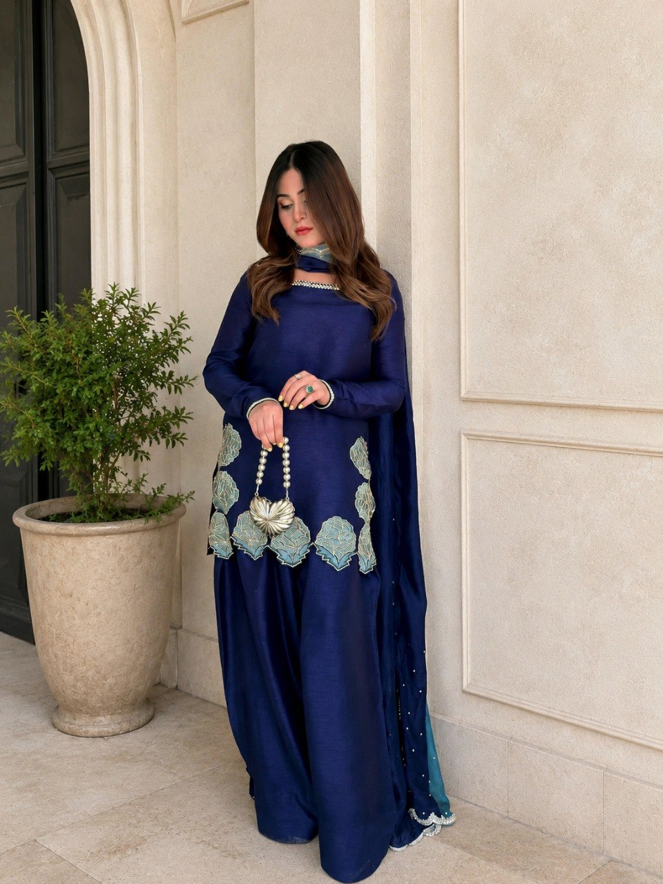 Elegant Royal Blue Traditional Kurta Farshi Salwar with Dupatta for Women