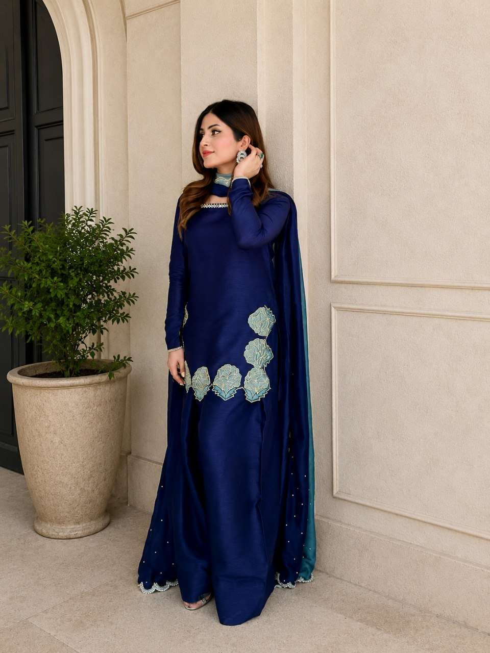 Elegant Royal Blue Traditional Kurta Farshi Salwar with Dupatta for Women