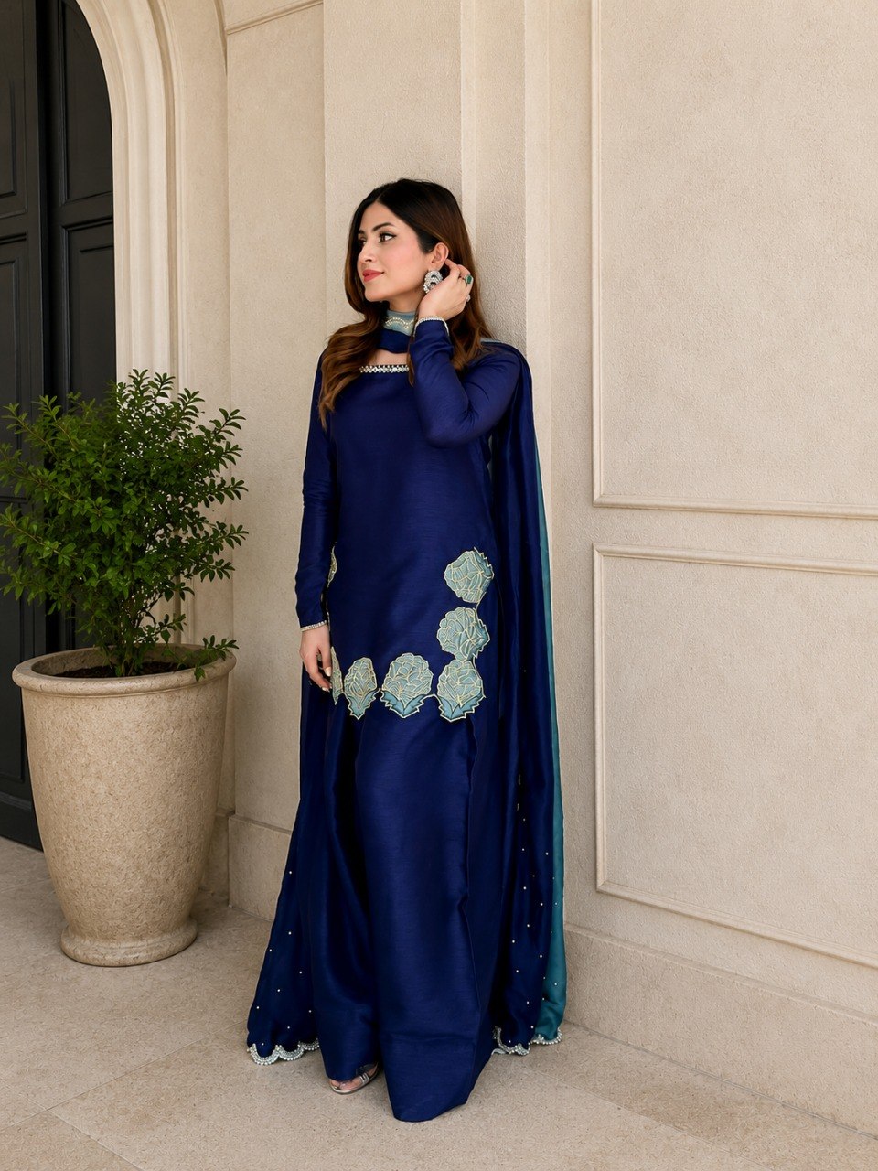 Elegant Royal Blue Traditional Kurta Farshi Salwar with Dupatta for Women