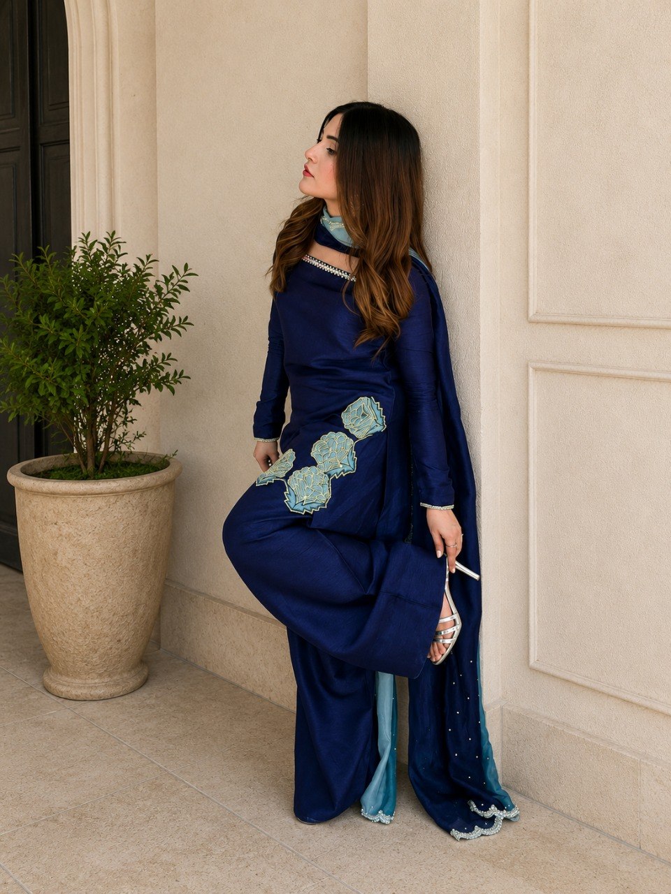 Elegant Royal Blue Traditional Kurta Farshi Salwar with Dupatta for Women