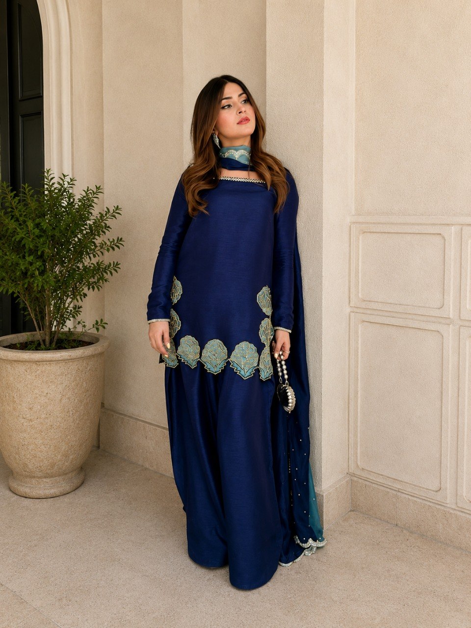 Elegant Royal Blue Traditional Kurta Farshi Salwar with Dupatta for Women