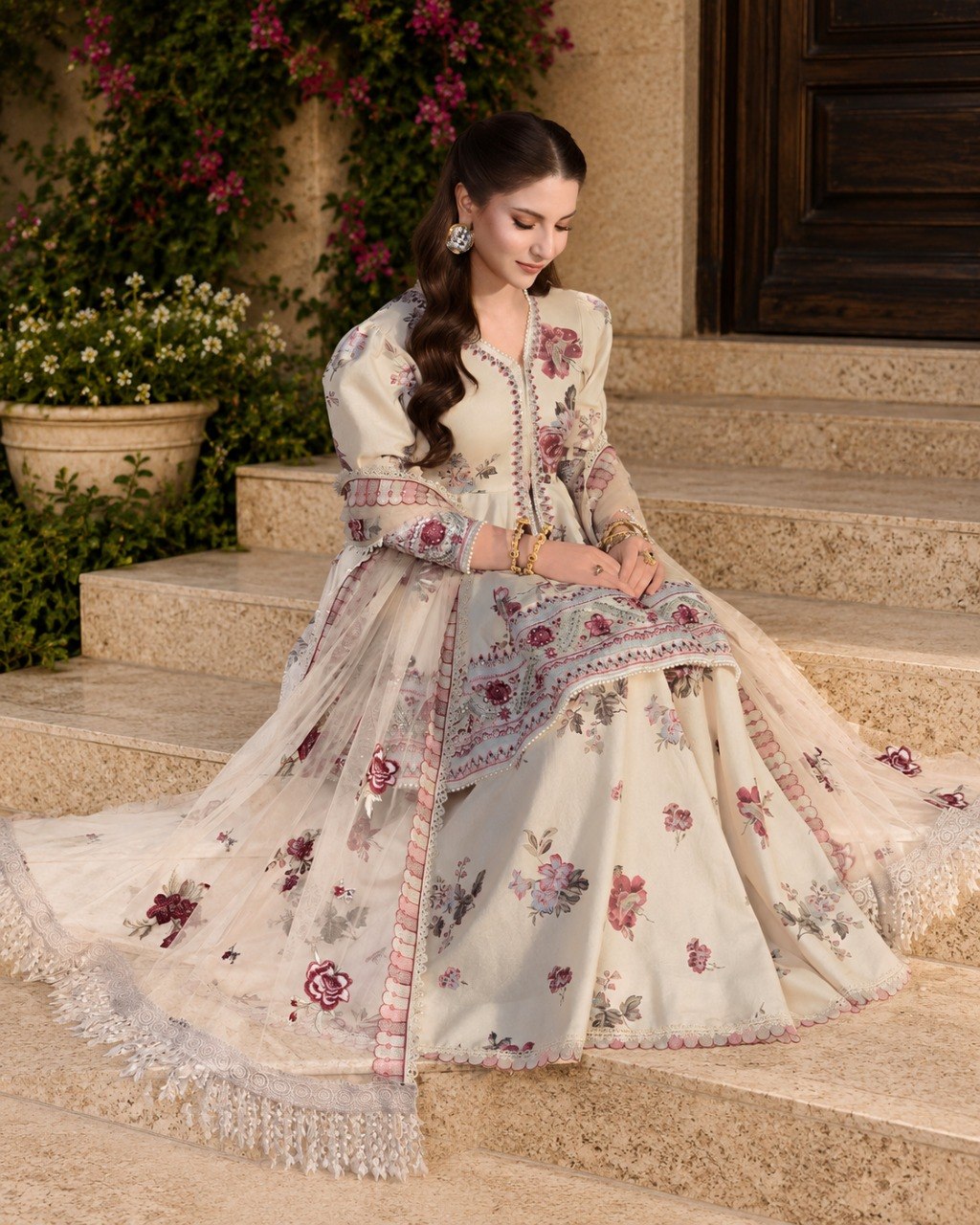 Premium Ivory Wedding & Party Wear Peplum Sharara With Embroidered Dupatta