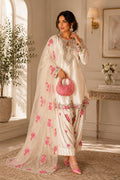 Party Wear White Japan Satin Farshi Salwar Suit With Embroidery Work