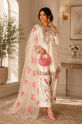 Party Wear White Japan Satin Farshi Salwar Suit With Embroidery Work