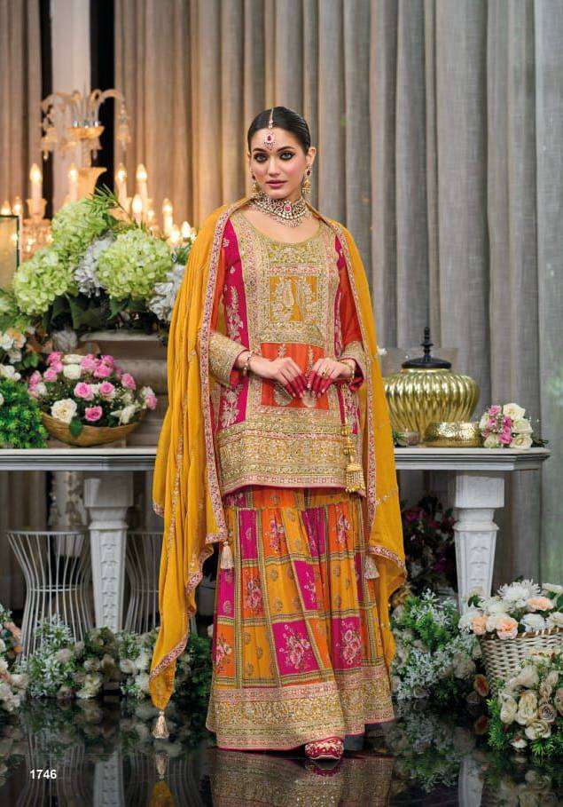 Premium Chinon Silk Top & Digital Print Plazzo with Sequence Embroidery