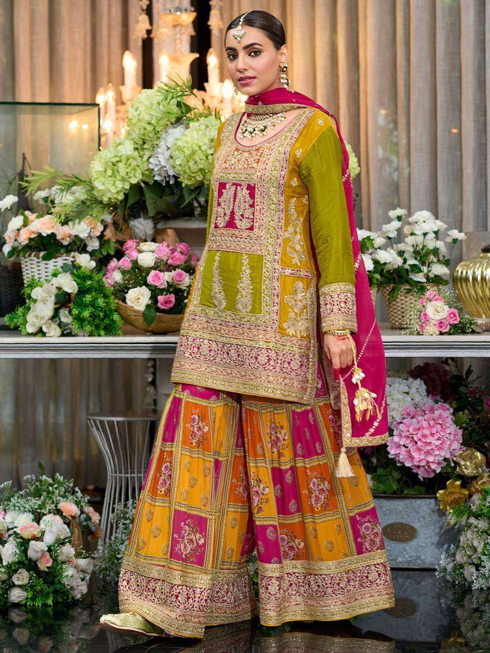 Festive Wear Chinon Silk Embroidered Plazzo Set with Faux Georgette Sequence Dupatta