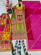 Festive Wear Chinon Silk Embroidered Plazzo Set with Faux Georgette Sequence Dupatta