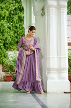 Plus Size - Graceful Lavender Gown & Dupatta Set, Thread & Sequence Embroidery Detailing
