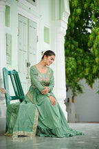 Elegant Pista Green Vichitra Silk Gown Set with Dupatta