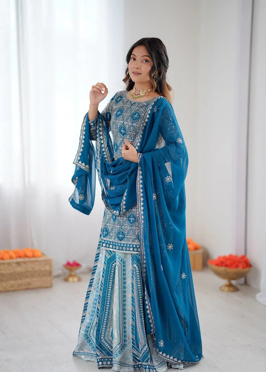 Azure Grace Thread & Sequin Lehenga Ensemble