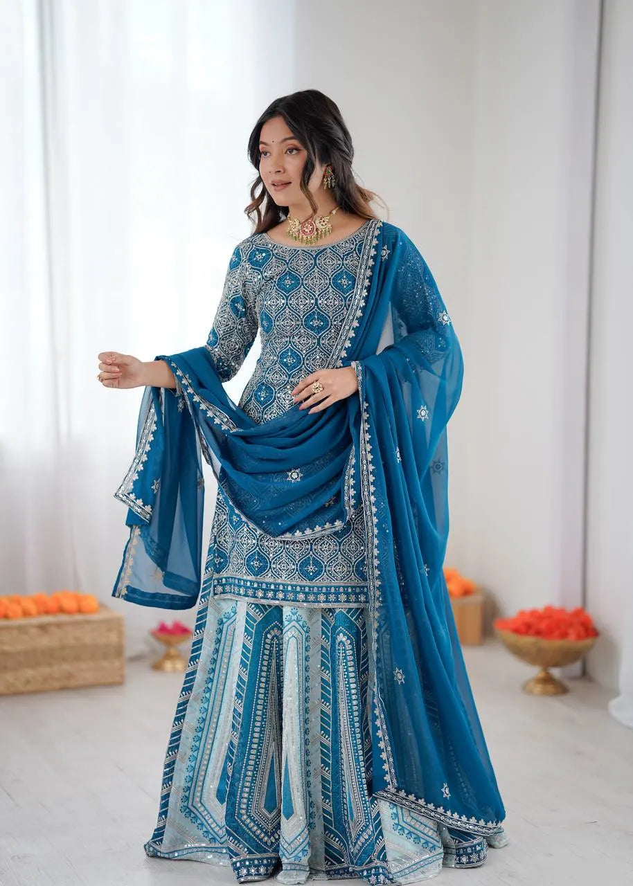Azure Grace Thread & Sequin Lehenga Ensemble