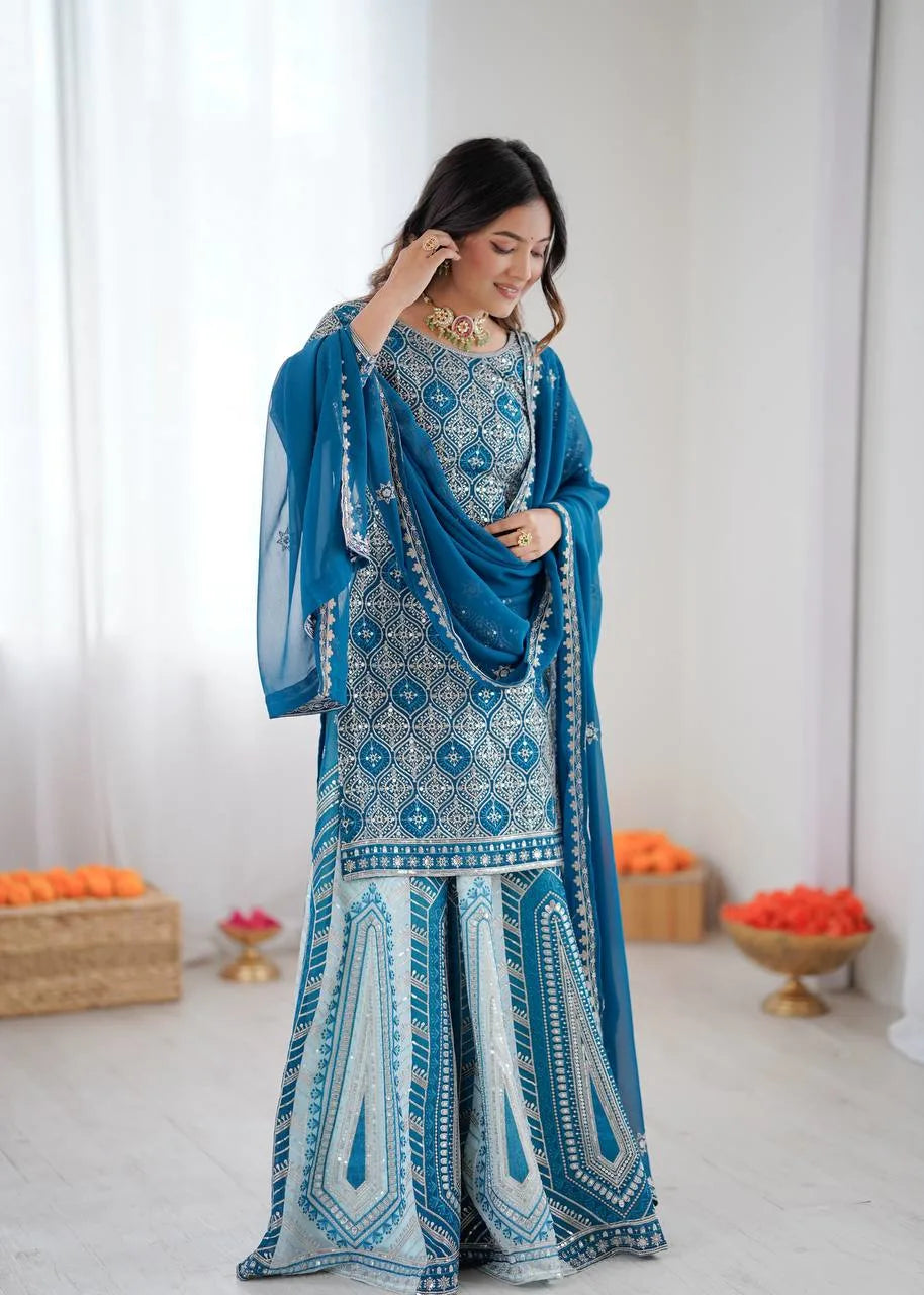Azure Grace Thread & Sequin Lehenga Ensemble