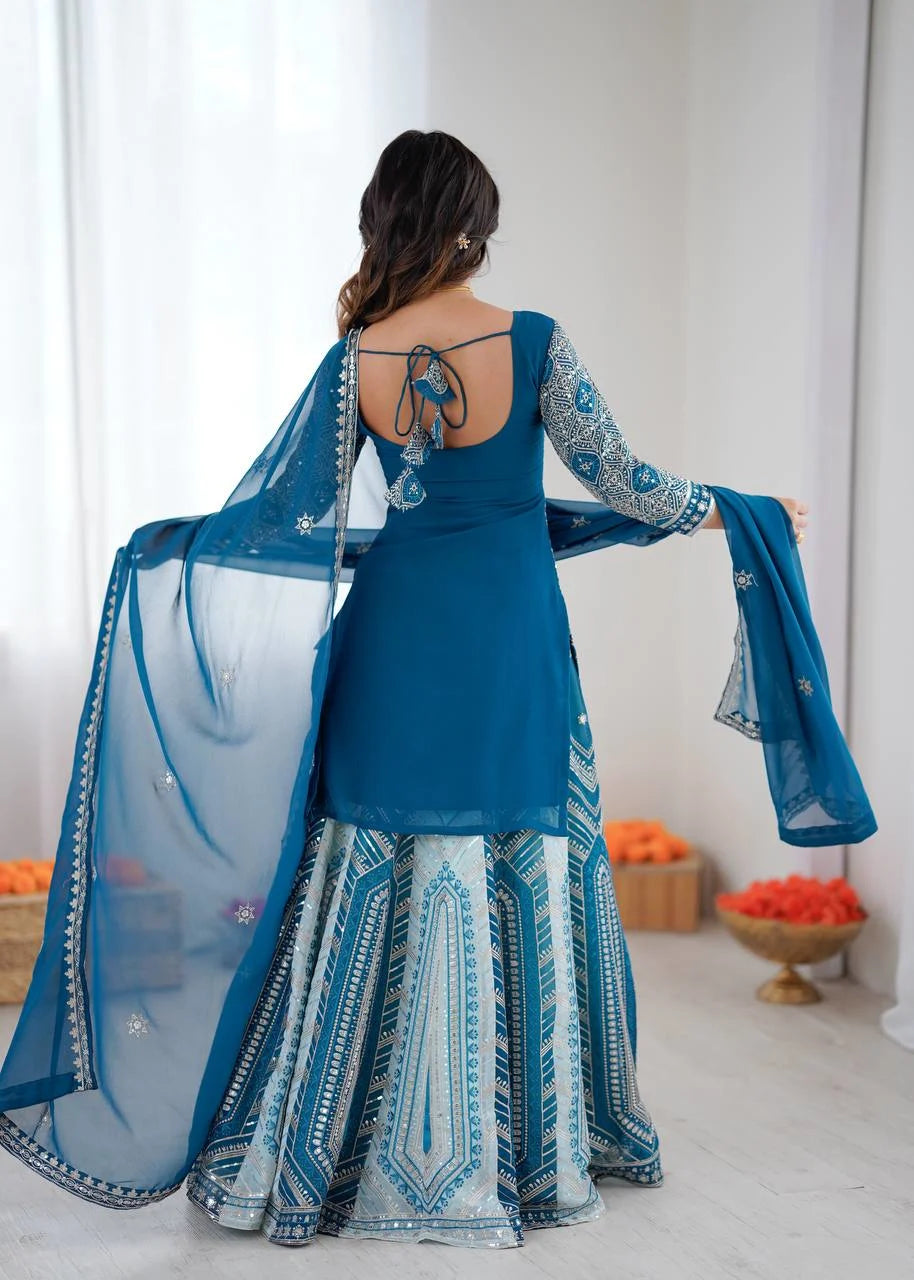 Azure Grace Thread & Sequin Lehenga Ensemble