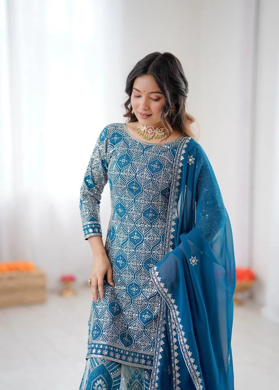 Azure Grace Thread & Sequin Lehenga Ensemble