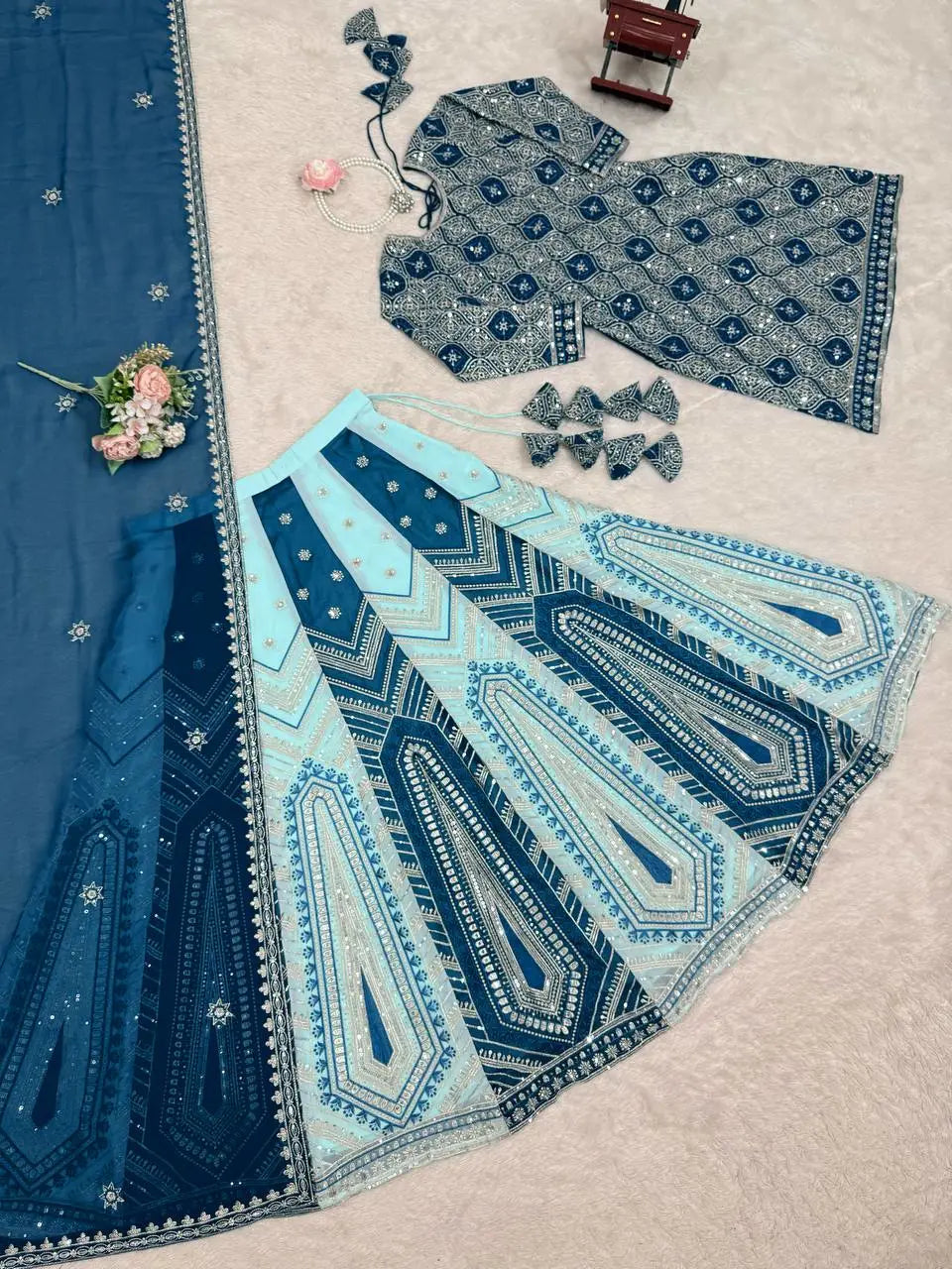 Azure Grace Thread & Sequin Lehenga Ensemble