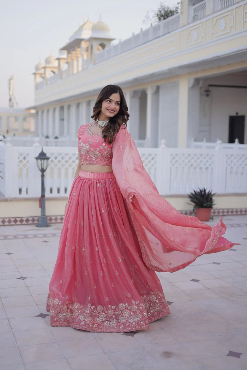 Classic Royal Charm: Embroidered Lehenga Set with Heavy Sequins & Zari Work