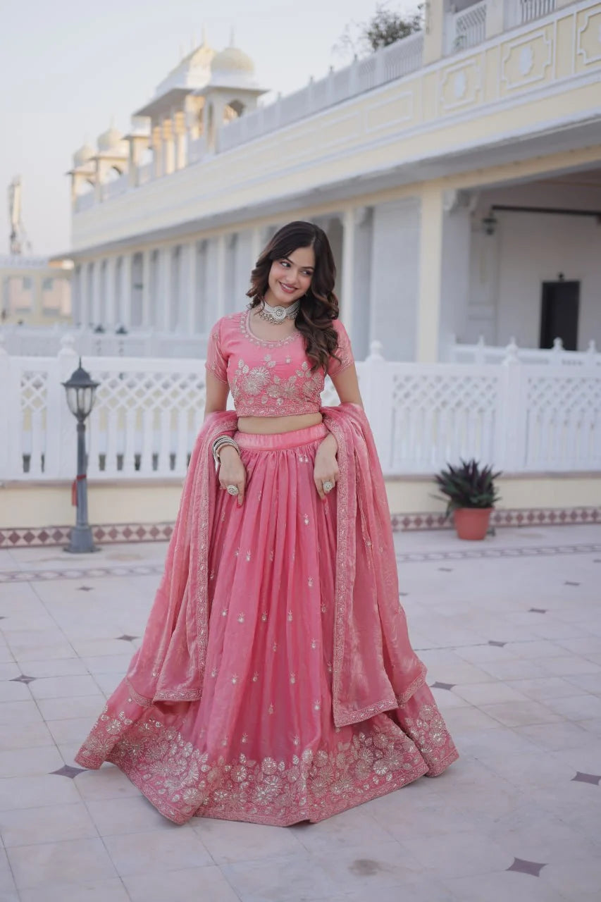 Classic Royal Charm: Embroidered Lehenga Set with Heavy Sequins & Zari Work