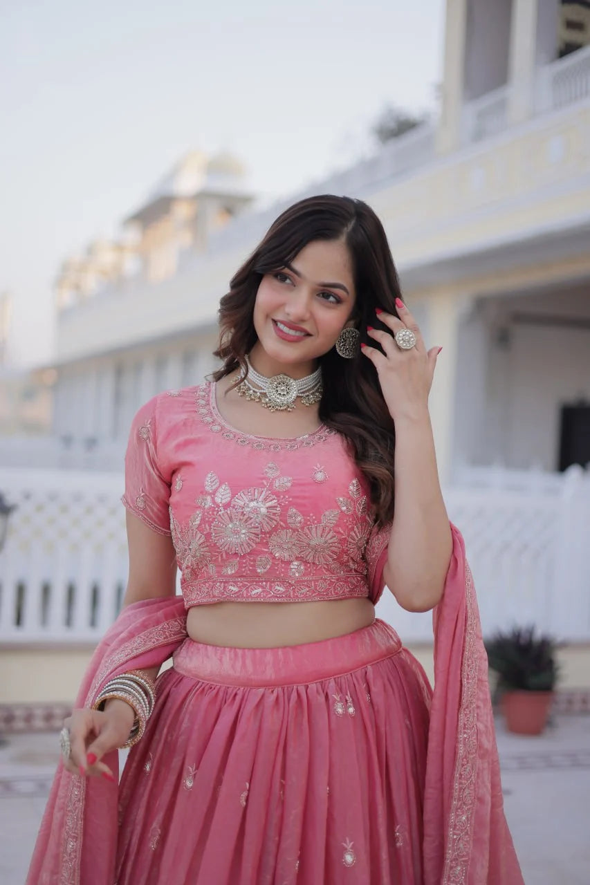 Classic Royal Charm: Embroidered Lehenga Set with Heavy Sequins & Zari Work