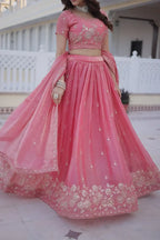 Classic Royal Charm: Embroidered Lehenga Set with Heavy Sequins & Zari Work