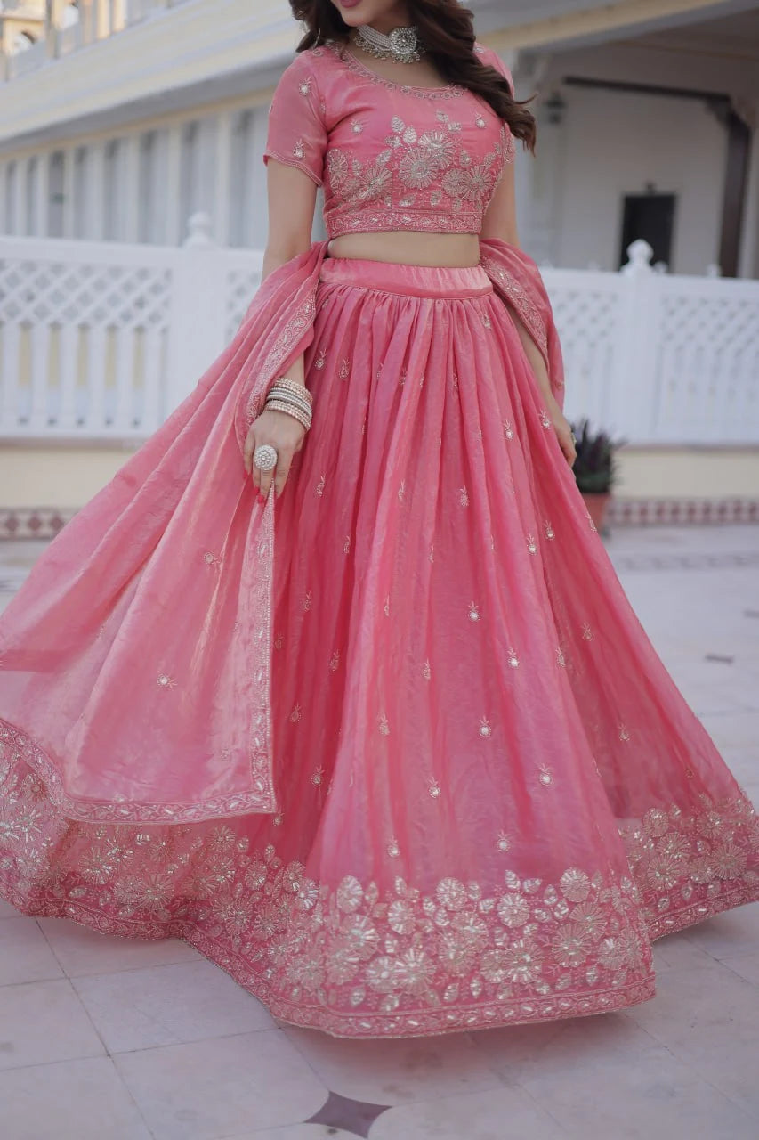Classic Royal Charm: Embroidered Lehenga Set with Heavy Sequins & Zari Work