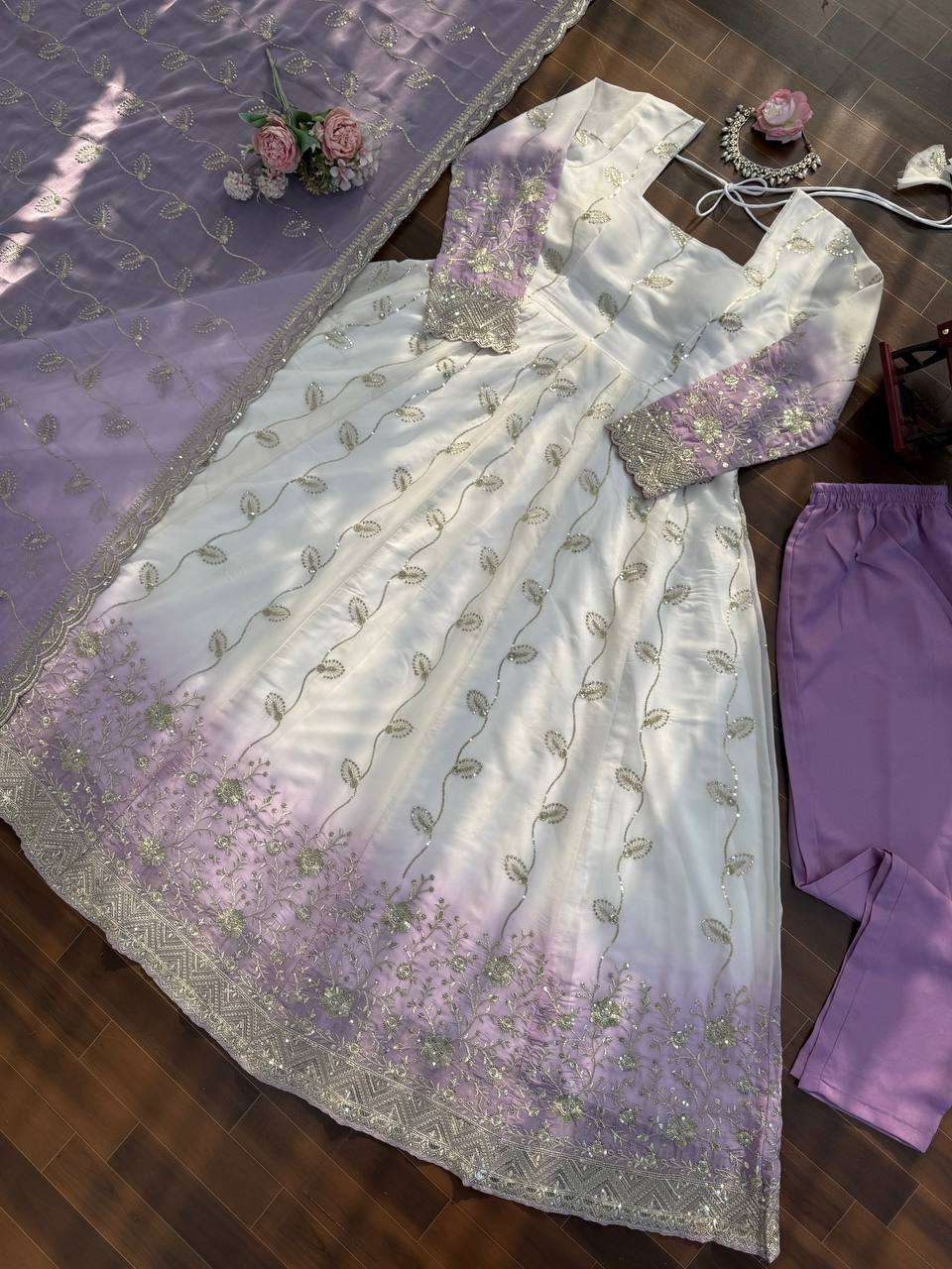 Twirl Ready Lavender Anarkali Kurta Pant Set with Dupatta - Plus Size Available