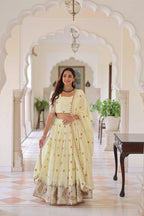 Grand Festive Look: Designer Lehenga Set with Multi Embroidery & Flowing Flair