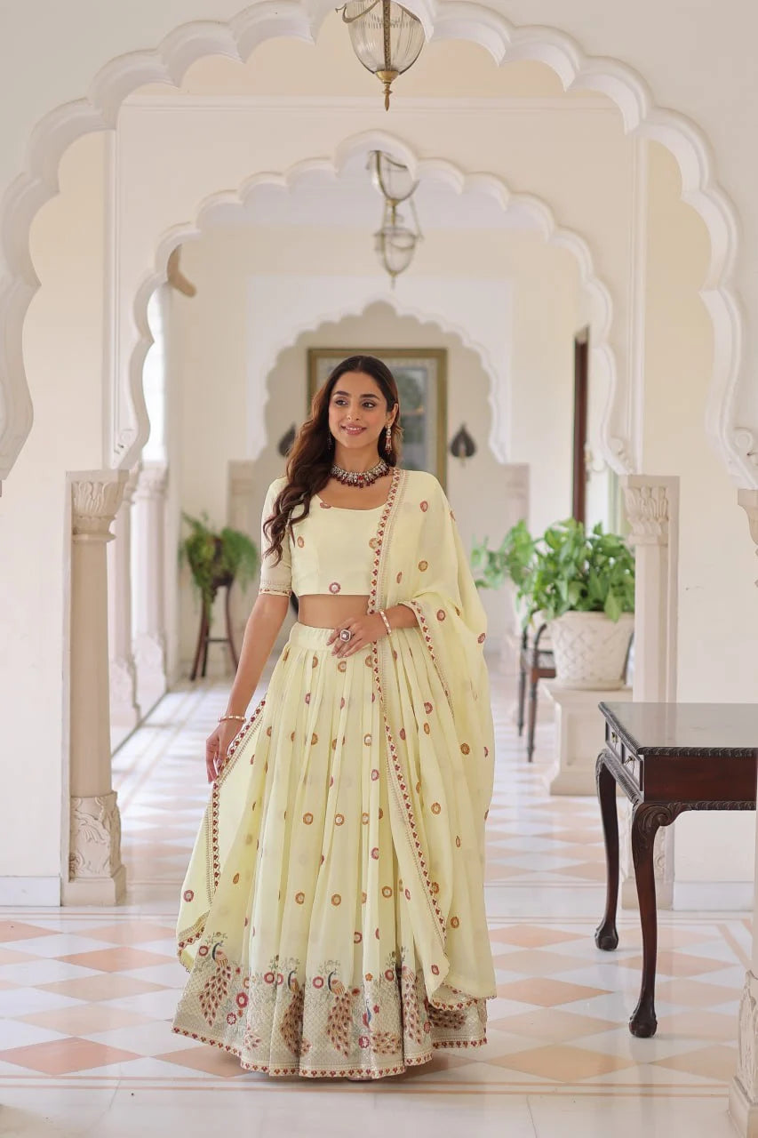 Grand Festive Look: Designer Lehenga Set with Multi Embroidery & Flowing Flair