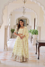 Grand Festive Look: Designer Lehenga Set with Multi Embroidery & Flowing Flair