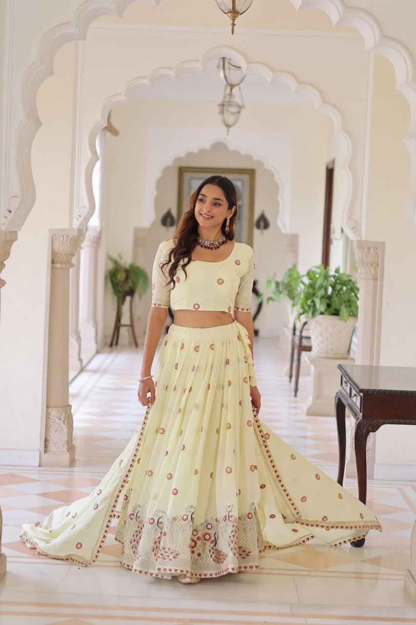 Grand Festive Look: Designer Lehenga Set with Multi Embroidery & Flowing Flair