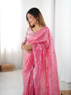 Rose Pink Glow Ready to Wear Saree with Thread & Sequin Work Blouse