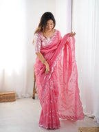 Rose Pink Glow Ready to Wear Saree with Thread & Sequin Work Blouse