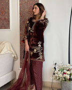 Velvet Sequence Top with Farshi Salwar & Heavy Organza Dupatta