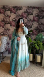 Fresh Mint Festive Anarkali Kurta Set with Dupatta â€“ Plus Size Fit